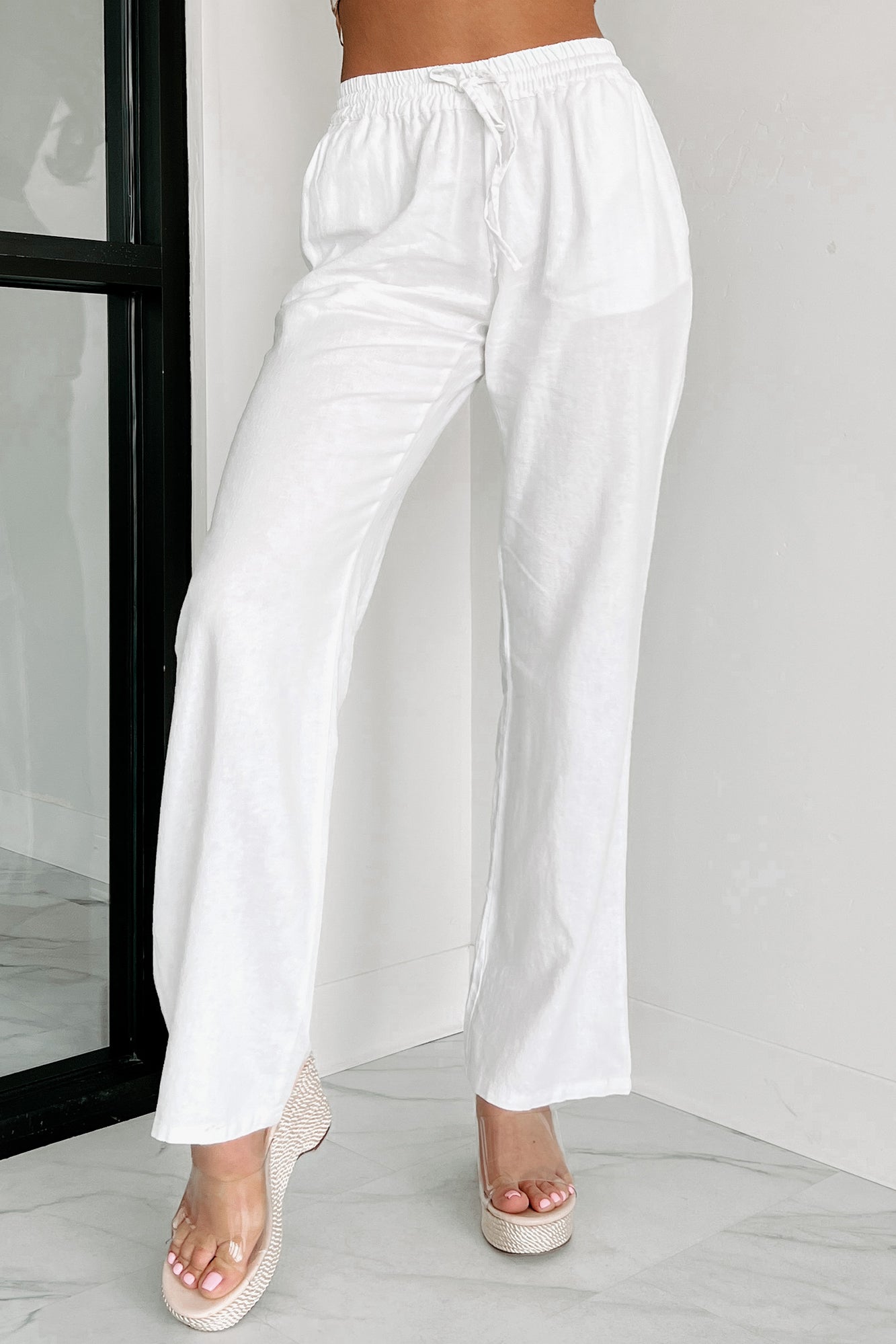 Zhibimo Spring 2022 Lime White Thick Terry Knit Fabric Brushed Elastic  Waist Drawstring Carrot Pants for