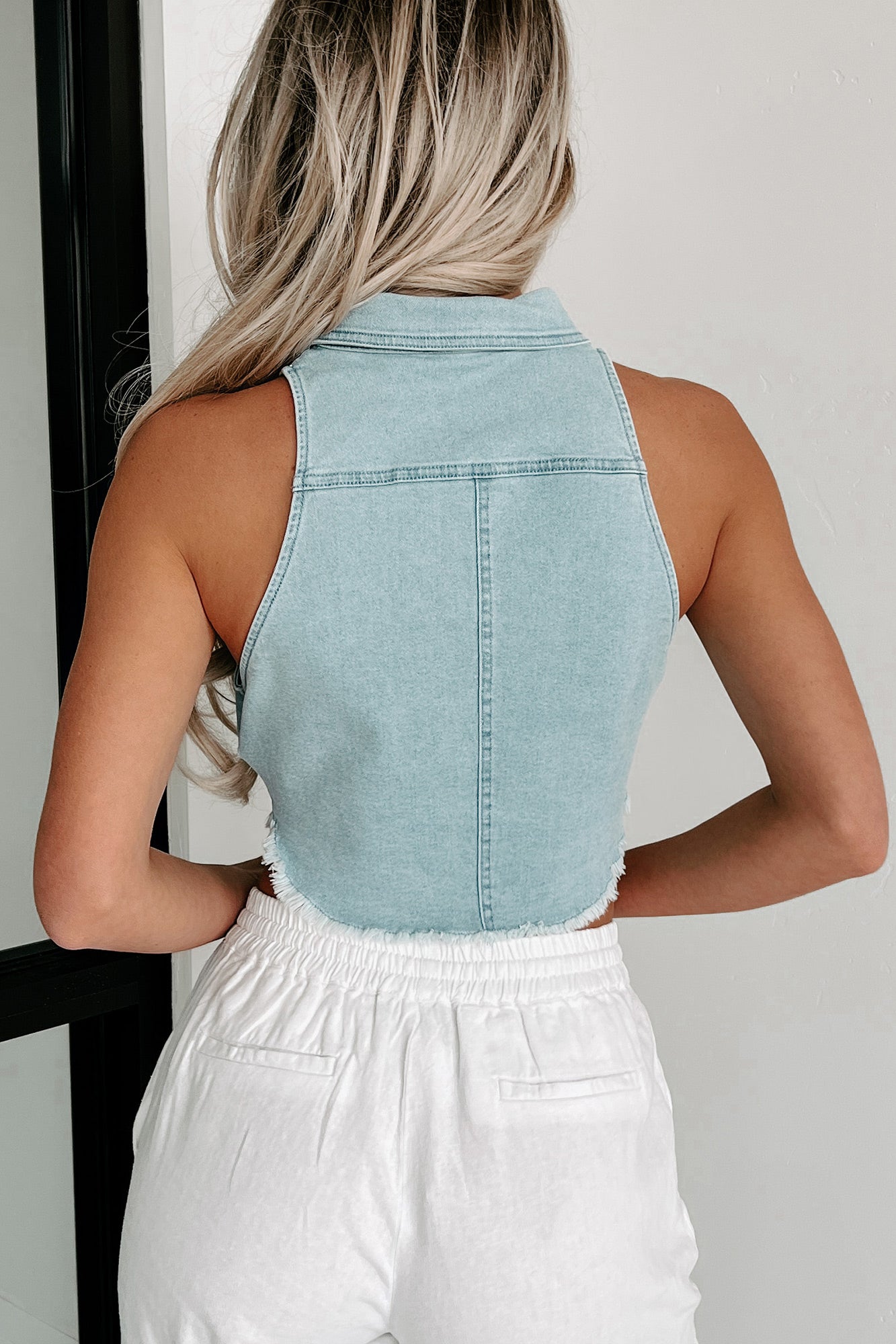 Straight Up Country Sleeveless Denim Crop Top (Denim) - NanaMacs