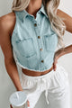 Straight Up Country Sleeveless Denim Crop Top (Denim) - NanaMacs