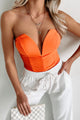 Call My Agent Strapless Deep V-Neck Bodysuit (Orange) - NanaMacs