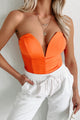 Call My Agent Strapless Deep V-Neck Bodysuit (Orange) - NanaMacs