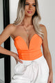 Call My Agent Strapless Deep V-Neck Bodysuit (Orange) - NanaMacs