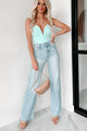 Call My Agent Strapless Deep V-Neck Bodysuit (Pale Aqua) - NanaMacs