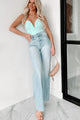 Call My Agent Strapless Deep V-Neck Bodysuit (Pale Aqua) - NanaMacs