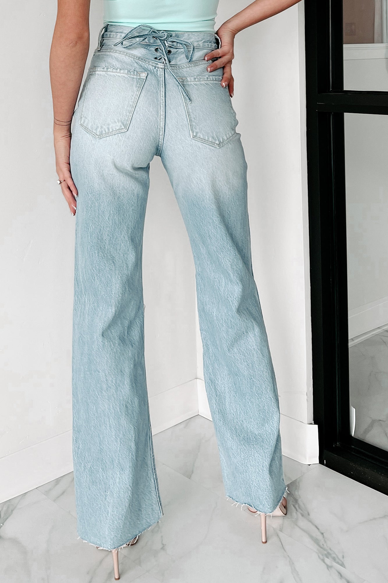 Gabi High Rise KanCan Lace Back Wide Leg Jeans (Light)