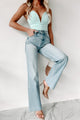 Call My Agent Strapless Deep V-Neck Bodysuit (Pale Aqua) - NanaMacs