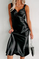 Evening Plans Lace Trim Satin Midi Dress (Black) - NanaMacs