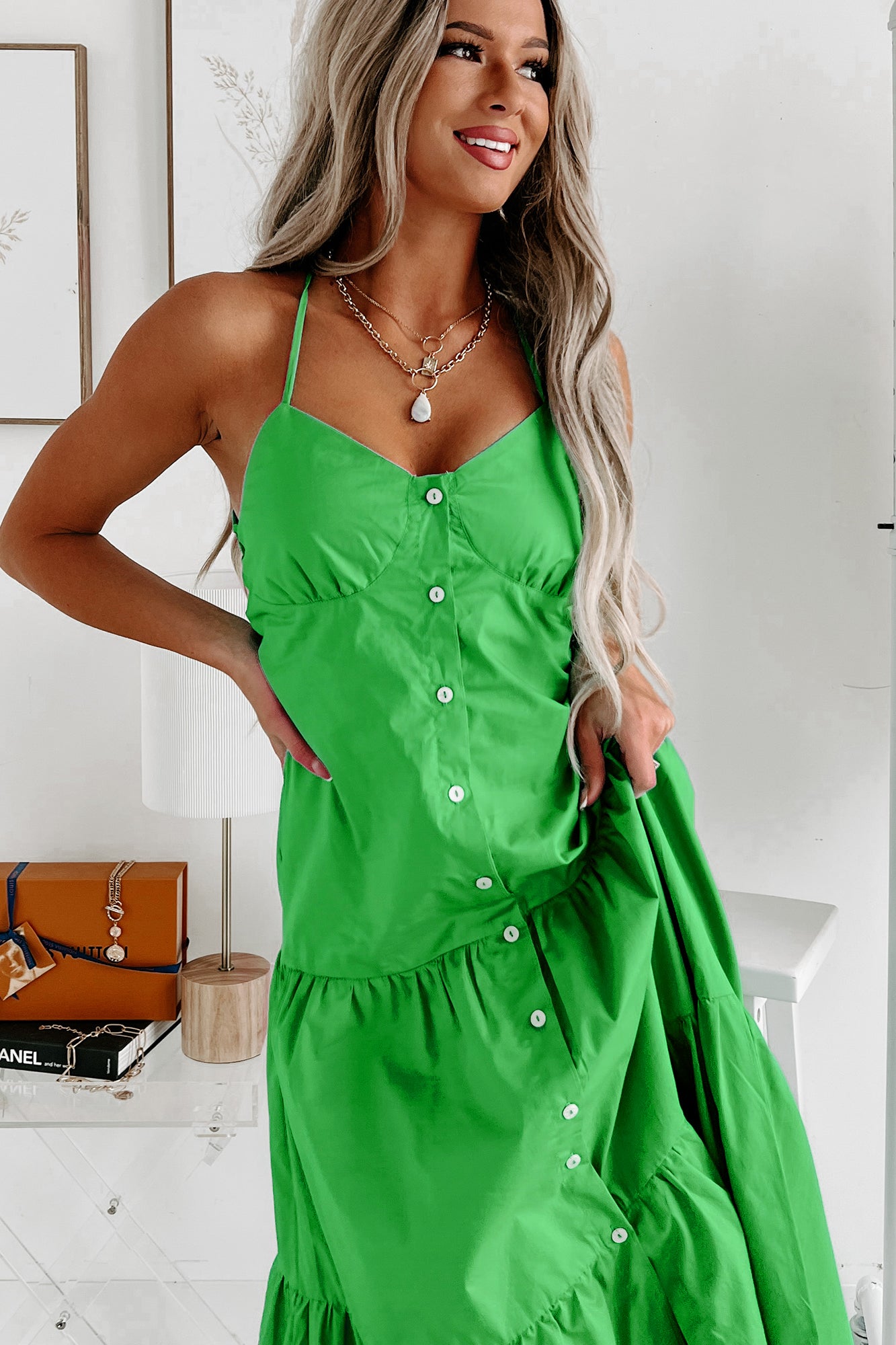Much To Celebrate Button-Front Maxi Dress (Green) - NanaMacs
