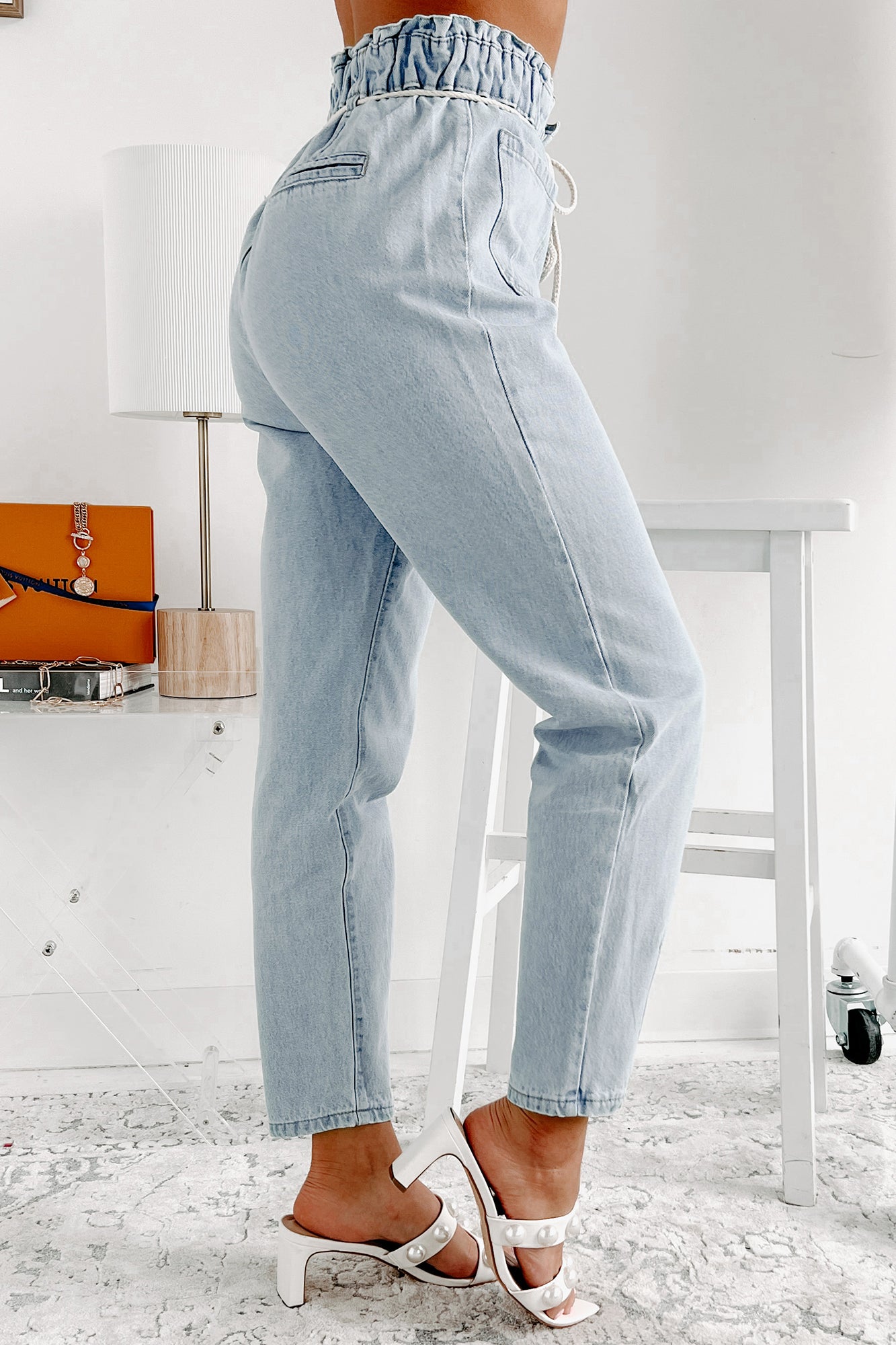 Midtown Meet Ups Straight Leg Paperbag Jeans (Light Denim) - NanaMacs