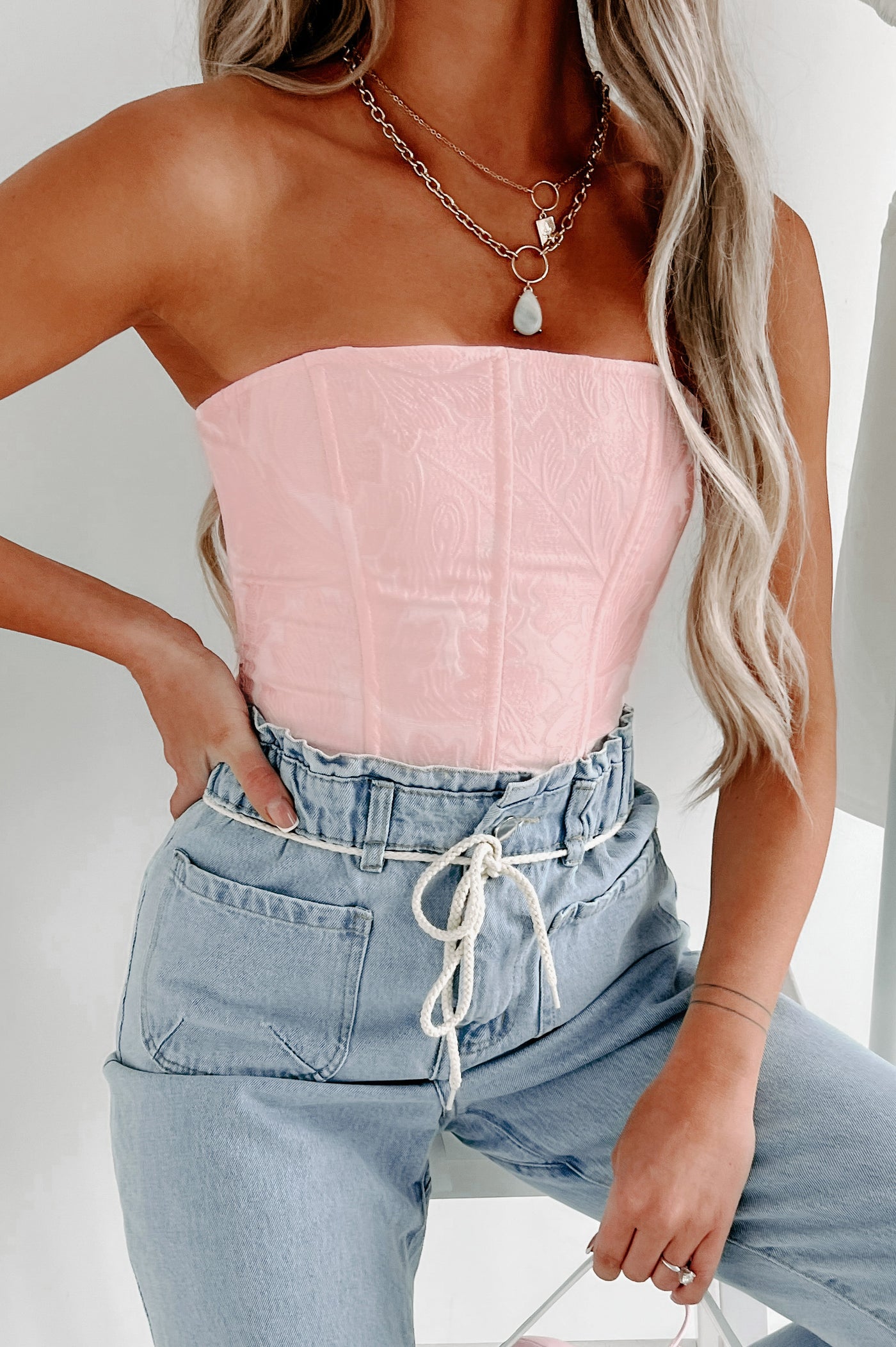 I'd Pick You Floral Embroidered Corset Top (Off White Floral)