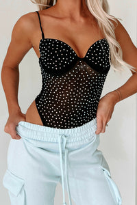 I'd Rather Be Wild Rhinestone Mesh Bodysuit (Black) - NanaMacs