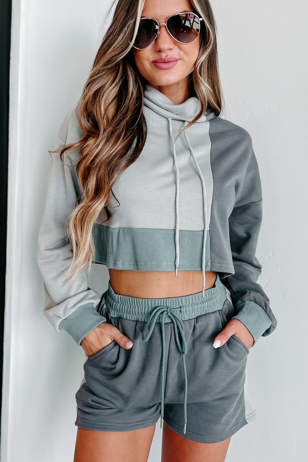 In Relaxation Mode Colorblock Two-Piece Shorts Set (Grey) - NanaMacs