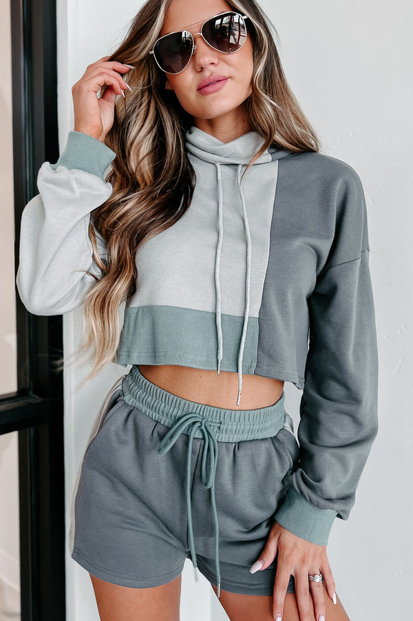 In Relaxation Mode Colorblock Two-Piece Shorts Set (Grey) - NanaMacs