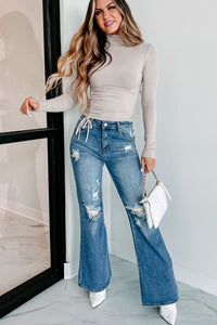 Free To Decide Ruched Long Sleeve Top (Beige) - NanaMacs