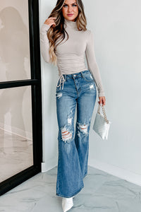 Free To Decide Ruched Long Sleeve Top (Beige) - NanaMacs