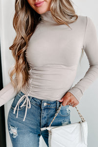 Free To Decide Ruched Long Sleeve Top (Beige) - NanaMacs