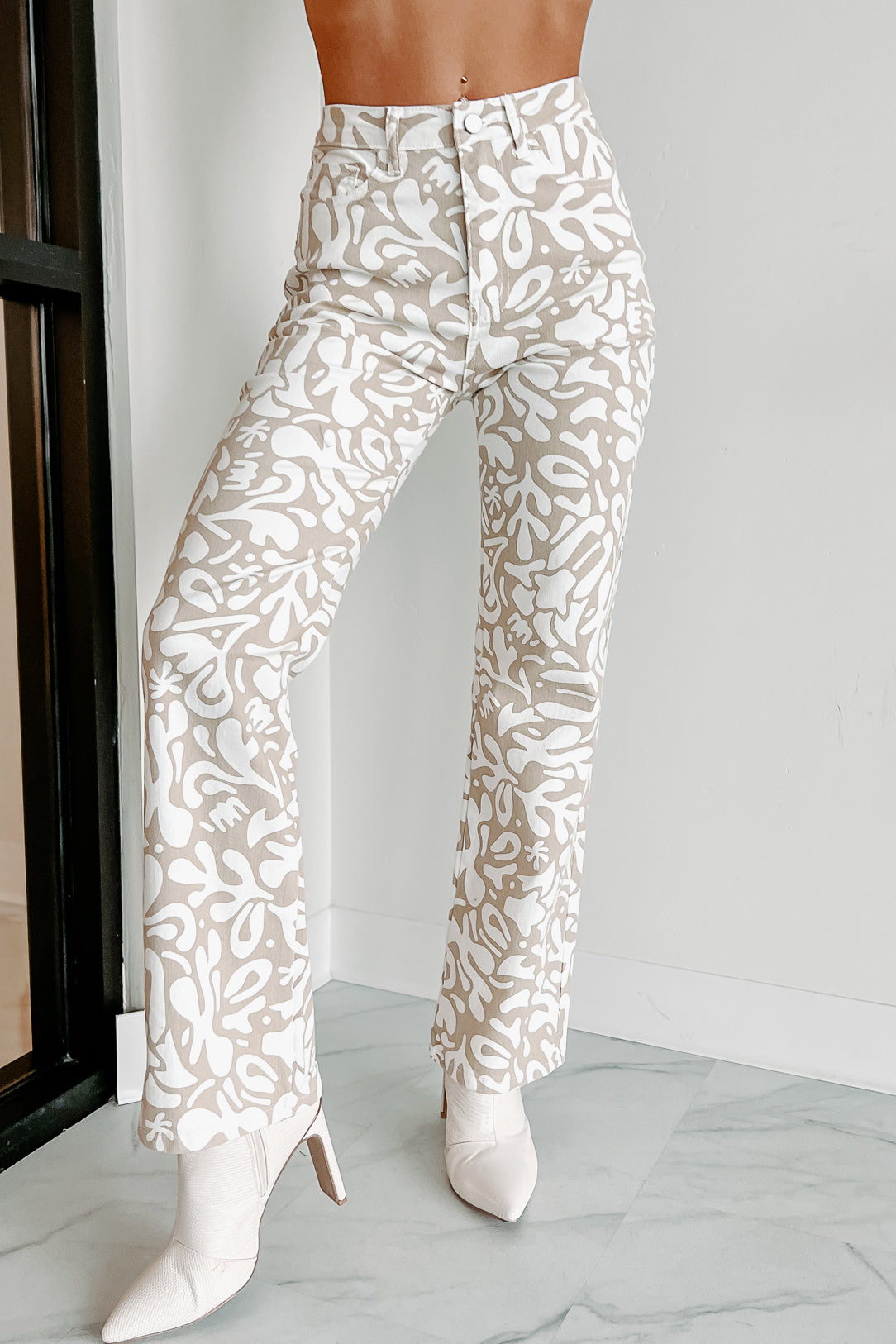 Times Are Changing Abstract Printed Jeans (Taupe) - NanaMacs