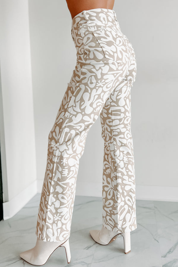 Times Are Changing Abstract Printed Jeans (Taupe) - NanaMacs