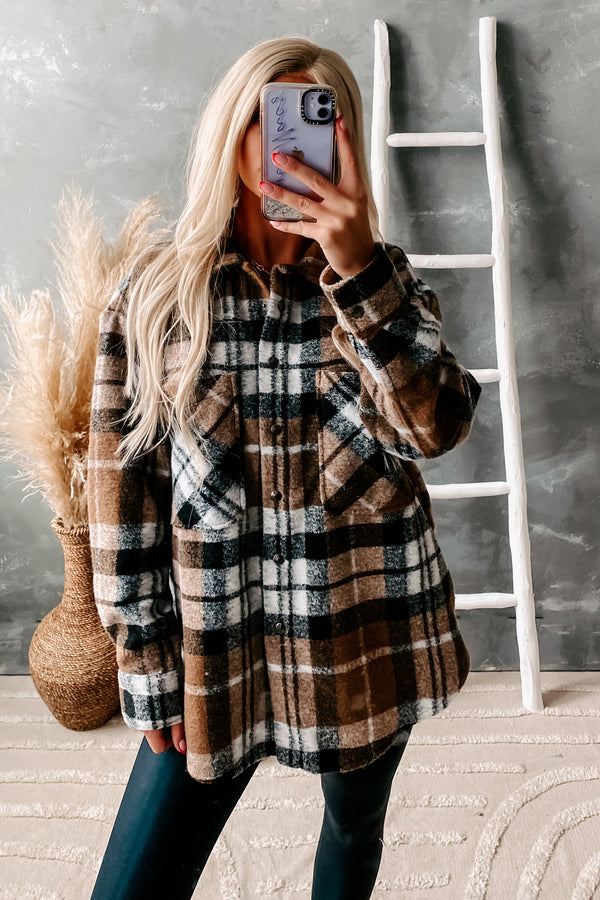 Left Behind Plaid Shacket (Camel/Black) - NanaMacs