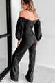 Lost In The Rush Off The Shoulder Puff Sleeve Jumpsuit (Black) - NanaMacs