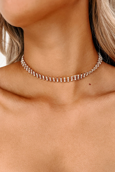 Real Rich Rhinestone Choker Necklace (Gold) - NanaMacs