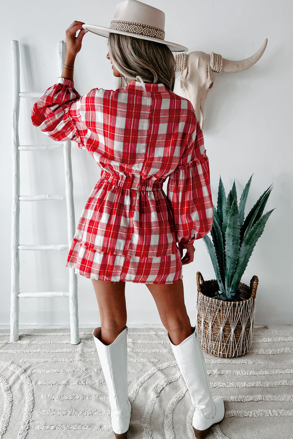 Mariette Plaid Button-Down Mini Dress (Red) - NanaMacs