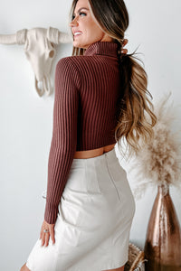 Keeping It Stylish Turtleneck Cropped Long Sleeve Top (Brown) - NanaMacs