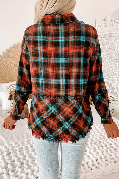 Madison Plaid Frayed Hem Top (Brown/Orange) - NanaMacs