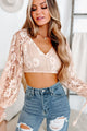 Destined For Greatness Lace Long Sleeve Crop Top (Light Taupe) - NanaMacs