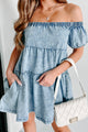 Sweet Embrace Off The Shoulder Denim Mini Dress (Washed Blue) - NanaMacs