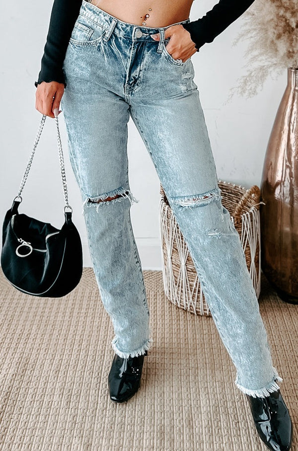 Phaedra High Rise Distressed Straight Leg Jeans (Light) - NanaMacs