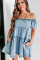 Sweet Embrace Off The Shoulder Denim Mini Dress (Washed Blue) - NanaMacs
