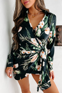 Dreaming Of Sunny Days Tropical Print Wrap Dress (Black) - NanaMacs