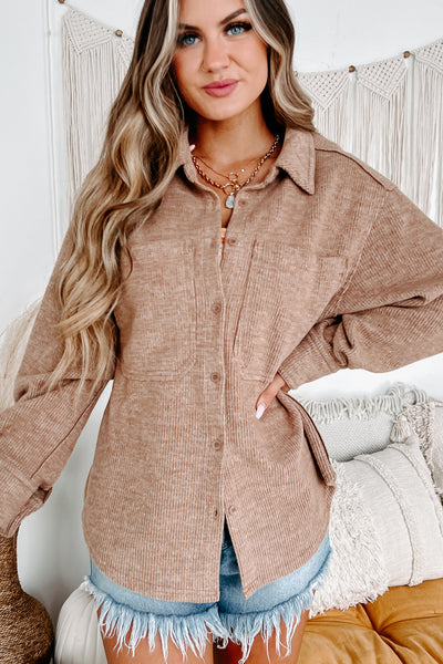 Brilliant Basic Ribbed Fleece Shacket (Mocha) - NanaMacs