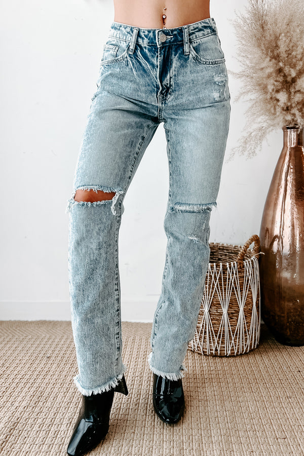 Phaedra High Rise Distressed Straight Leg Jeans (Light) - NanaMacs