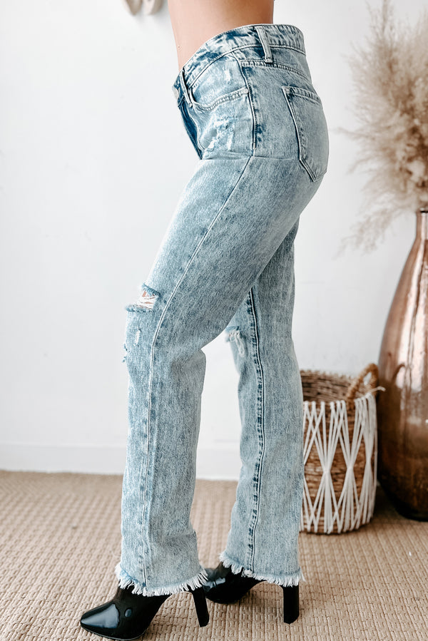 Phaedra High Rise Distressed Straight Leg Jeans (Light) - NanaMacs