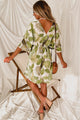 In Total Disbe-Leaf Leaf Print Kimono Dress (Ivory/Green) - NanaMacs