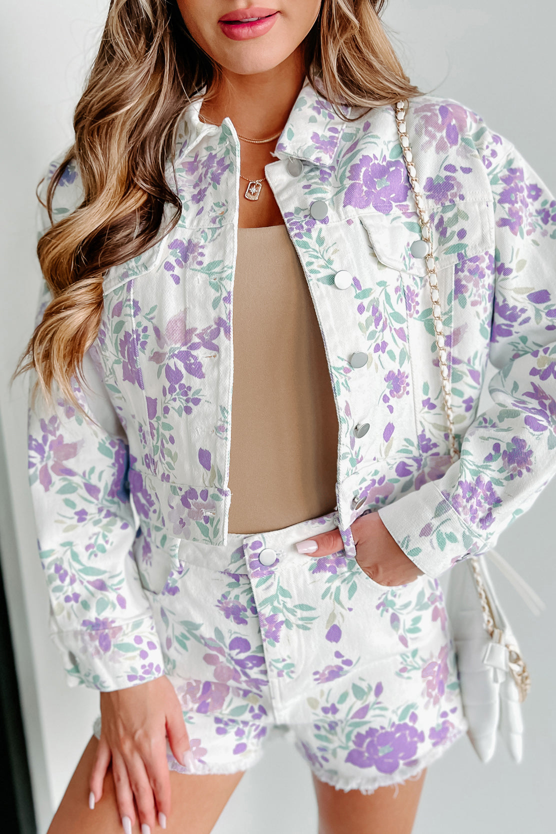 White floral denim on sale jacket