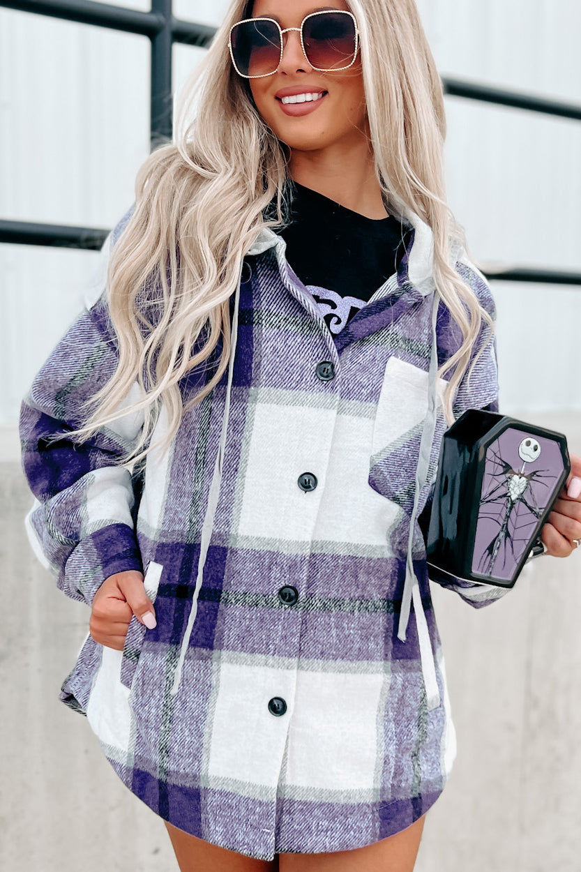 Plaid To Be Here Hooded Shacket (Purple) - NanaMacs