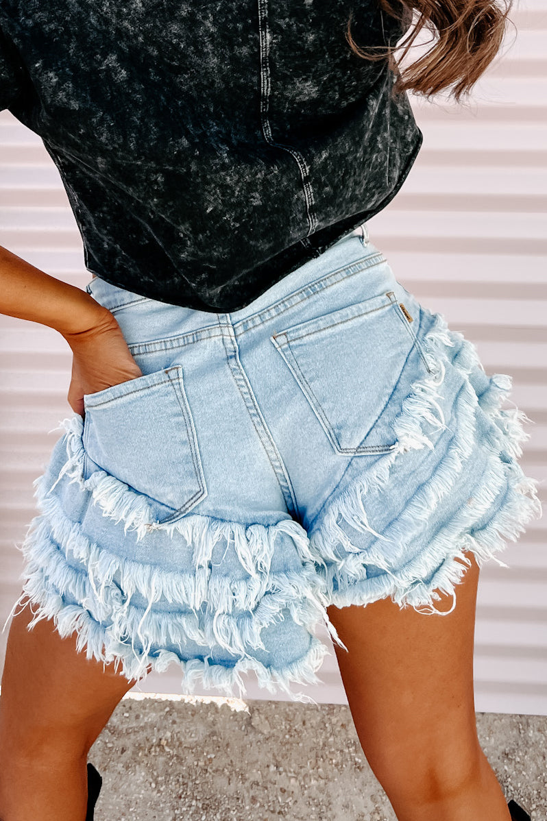 Ruffled sale jean shorts