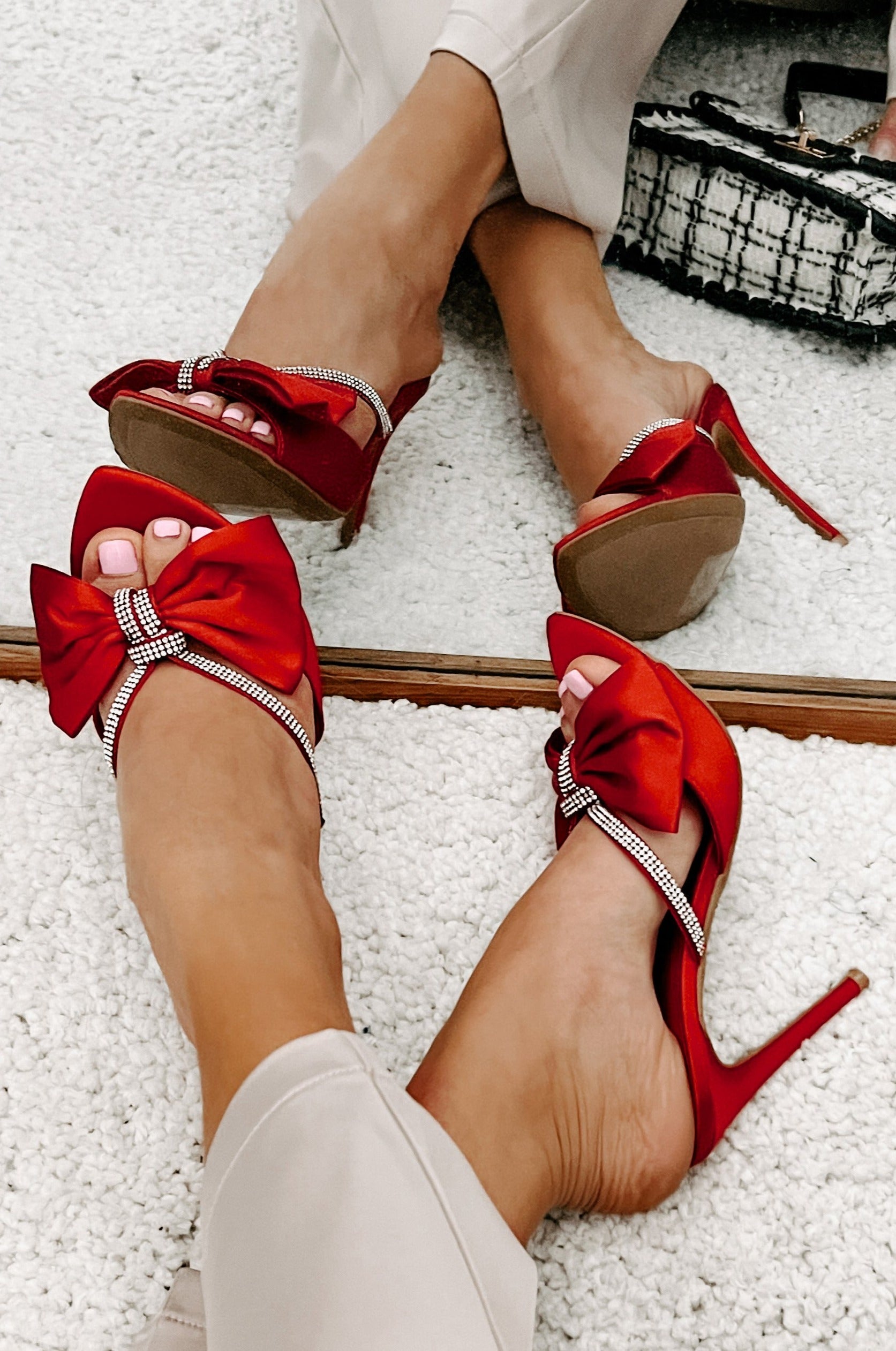 Red on sale embellished heels