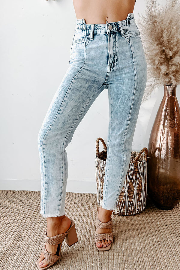 Grabbing Attention High Rise Center Seam Slim Straight Jeans (Light) - NanaMacs