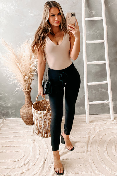 Everyday Standout Tie-Shoulder V-Neck Bodysuit (Light Taupe) - NanaMacs