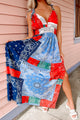 Bold Opinions Tie-Strap Bandana Print Maxi Dress (Blue/Red) - NanaMacs