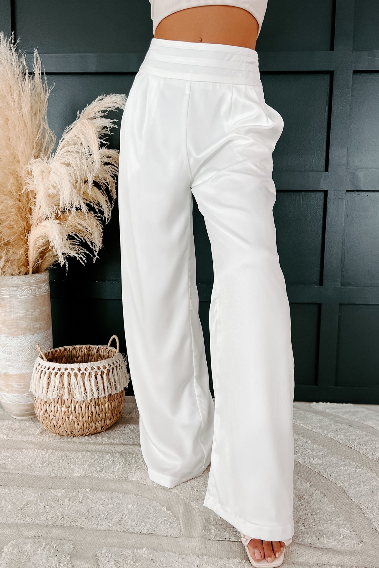 All About Business White High-Waisted Wide-Leg Trouser Pants