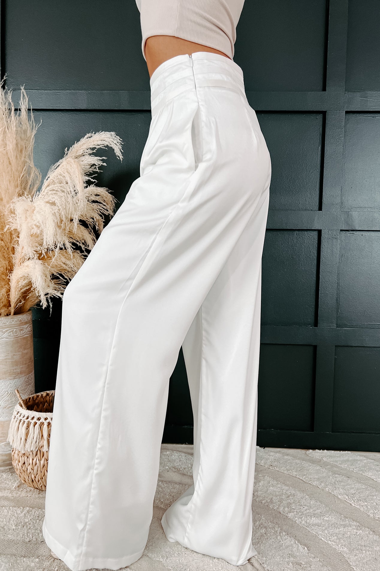 Satin Pants, Wide Leg Long Pants for Women, White Satin Trousers -   Canada