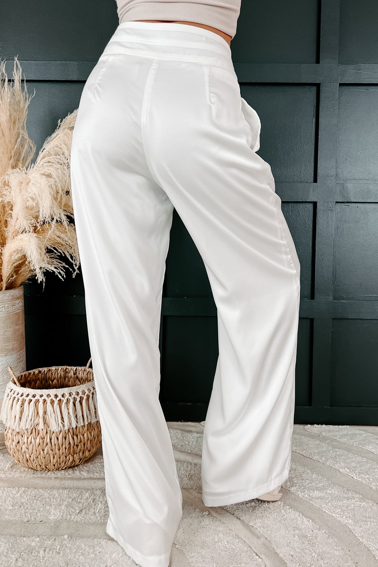 Meaning Business High Rise Satin Wide Leg Pants (Off White)
