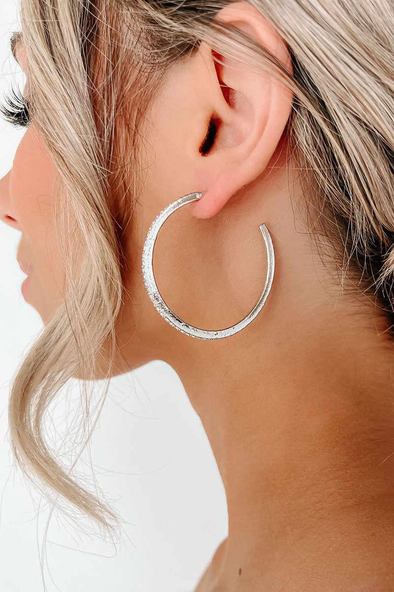 Impress The Best Iridescent Rhinestone Hoop Earrings (Silver) - NanaMacs