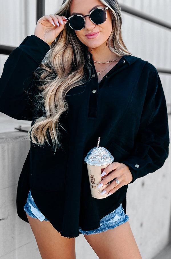 Blissful Weekend Oversized Hooded Pullover (Black) - NanaMacs