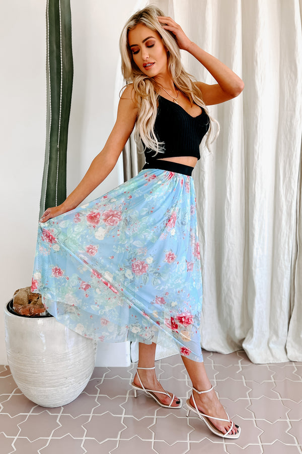 Floral Fixation Floral Midi Skirt (Blue) - NanaMacs